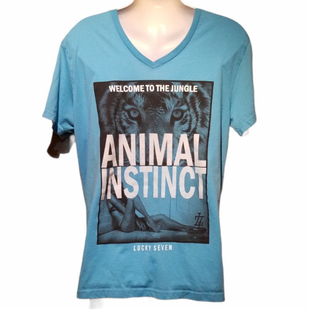 Women's LUCKY 7 Aquamarine V-Neck Tee (Size Large) - Picture 6 of 11